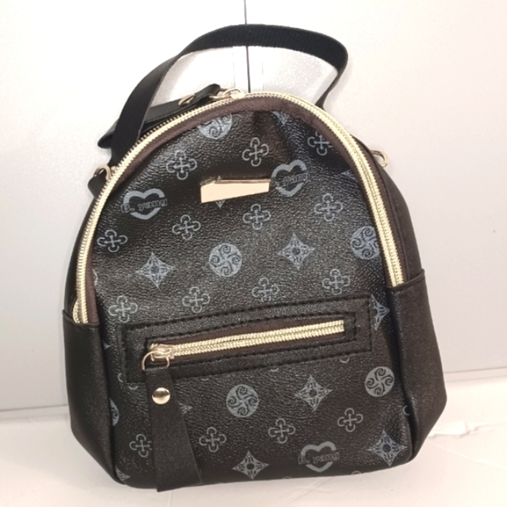 Black Faux Leather Mini Backpack Purse, Small Everyday Crossbody Bag